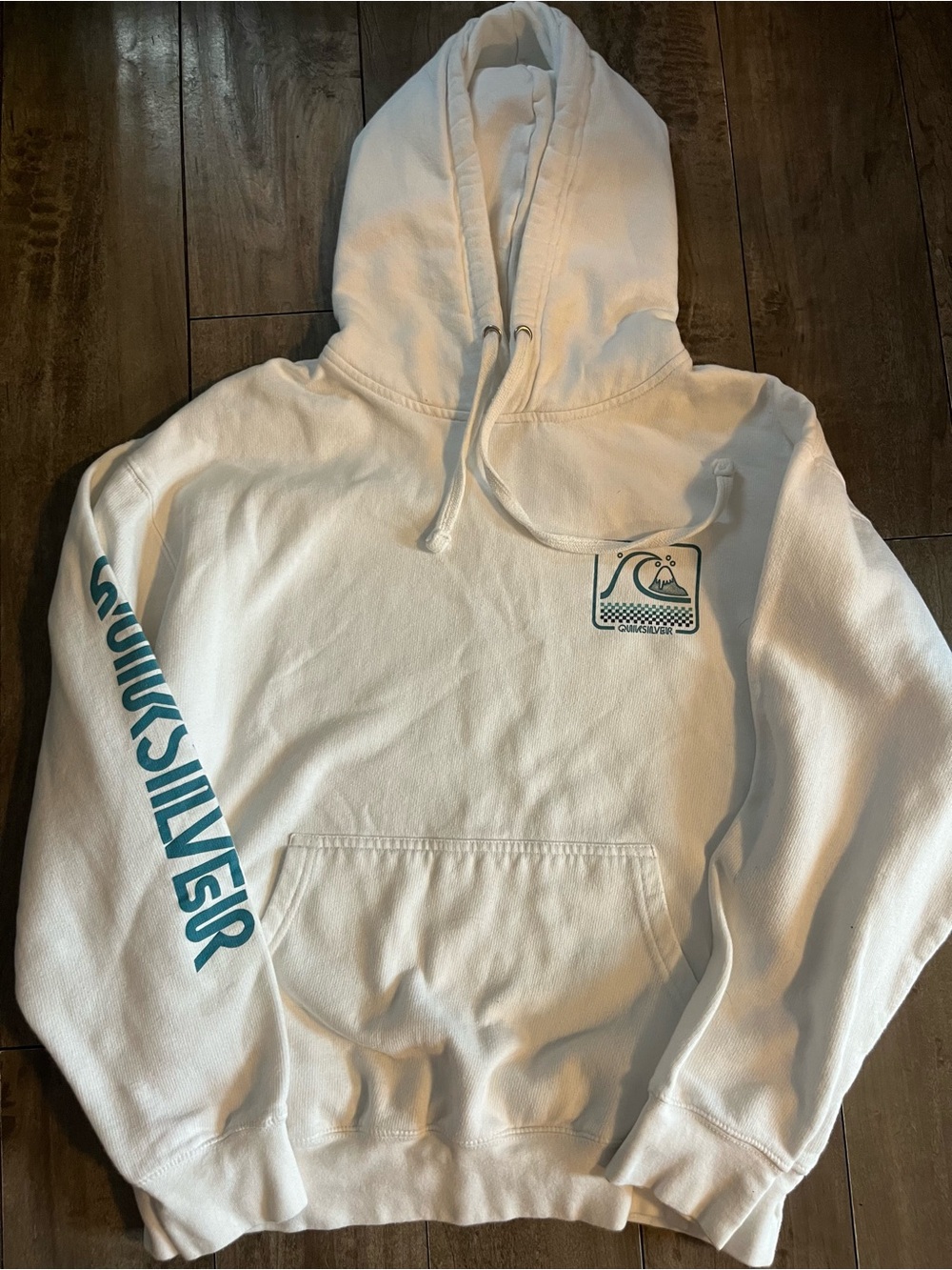 Quiksilver White Hoodie with Black Logo Tag